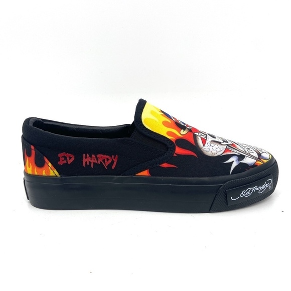 Ed Hardy Shoes - NIB ED HARDY Poppy Black Tattoo You Death Before Dishonor Slip On Shoes Size 7.5